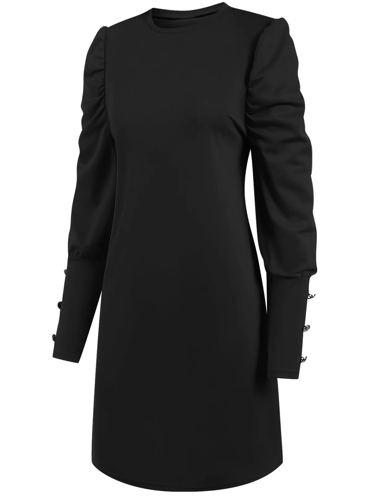 Outlet Retro Stage 1940s Solid Pleated Gigot Sleeves Dress
