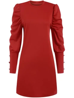 Outlet Retro Stage 1940s Solid Pleated Gigot Sleeves Dress