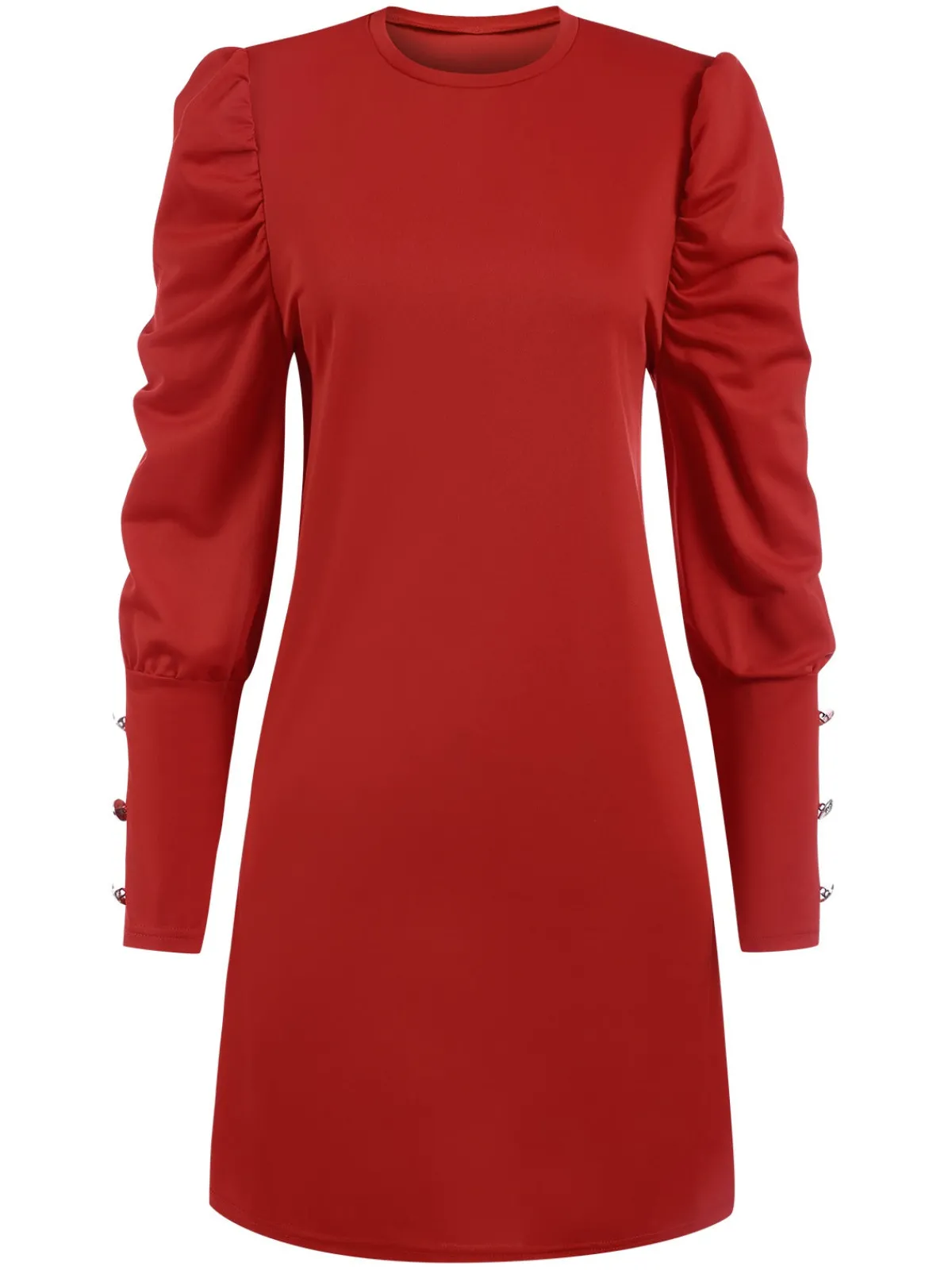Outlet Retro Stage 1940s Solid Pleated Gigot Sleeves Dress