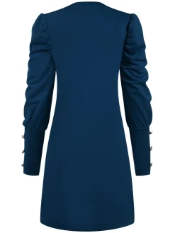 Outlet Retro Stage 1940s Solid Pleated Gigot Sleeves Dress