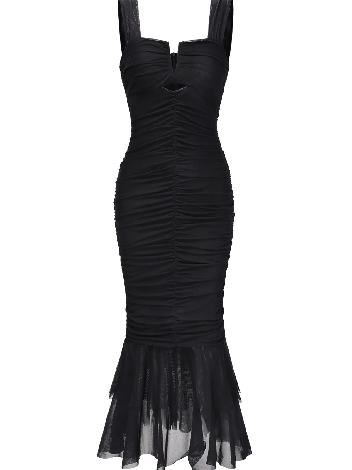 Discount Retro Stage 1930s Solid Pleated Wide Strap Fishtail Dress