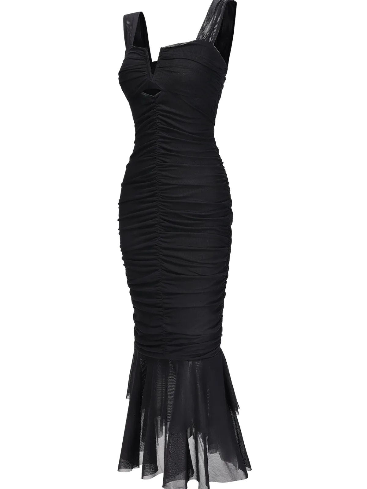 Discount Retro Stage 1930s Solid Pleated Wide Strap Fishtail Dress