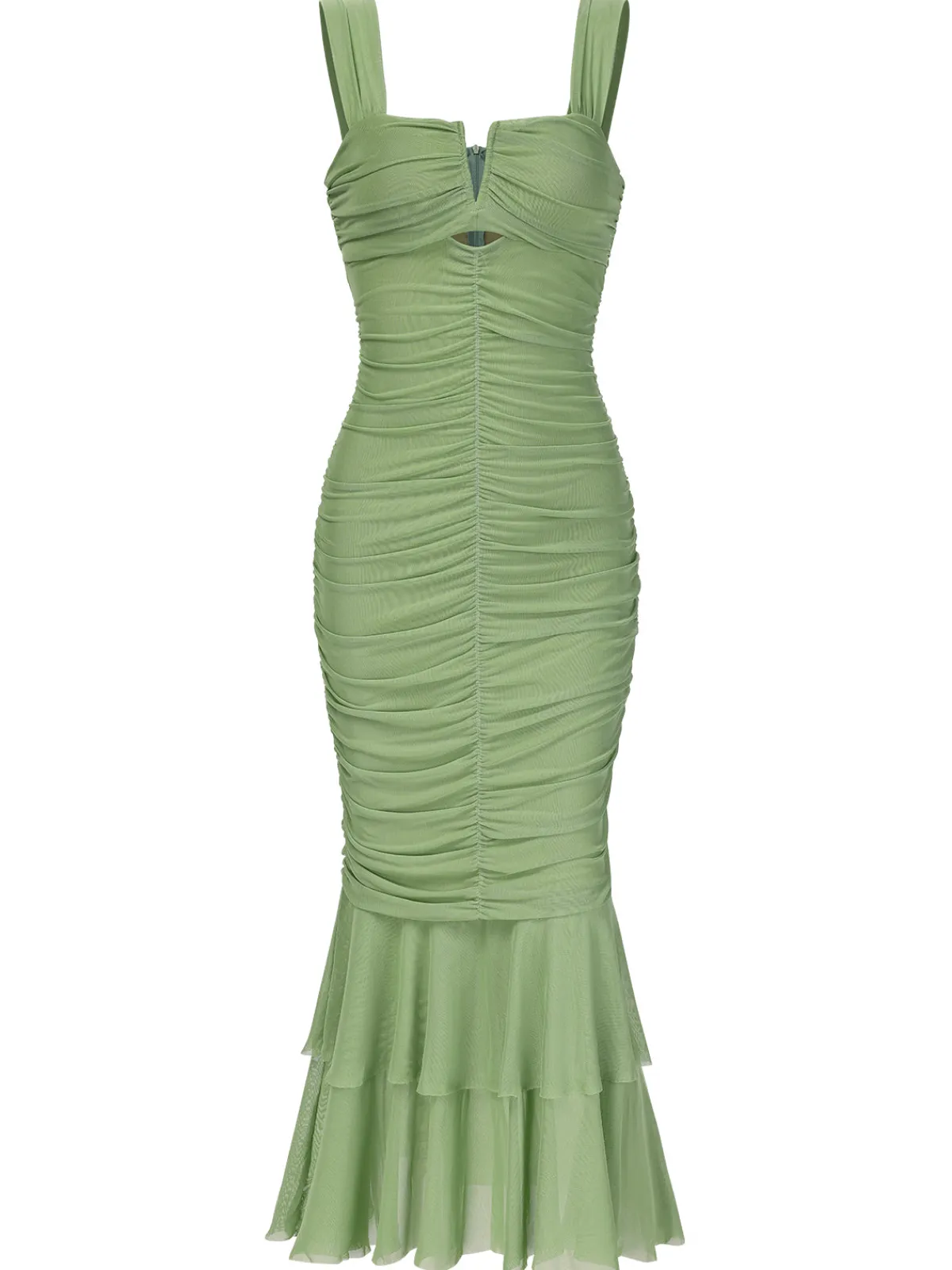 Discount Retro Stage 1930s Solid Pleated Wide Strap Fishtail Dress