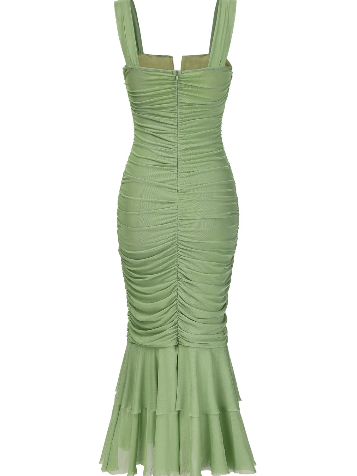 Discount Retro Stage 1930s Solid Pleated Wide Strap Fishtail Dress