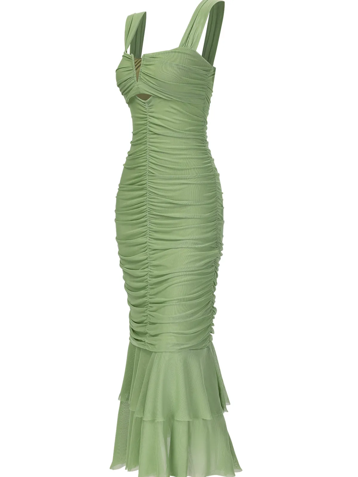 Discount Retro Stage 1930s Solid Pleated Wide Strap Fishtail Dress