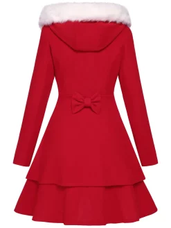 Discount Retro Stage 1940s Solid Removable Fur Collar Dress Coat