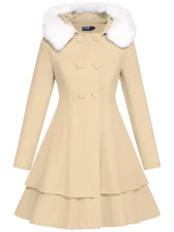 Discount Retro Stage 1940s Solid Removable Fur Collar Dress Coat
