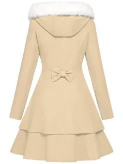 Discount Retro Stage 1940s Solid Removable Fur Collar Dress Coat