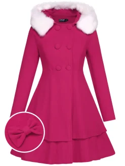 Discount Retro Stage 1940s Solid Removable Fur Collar Dress Coat