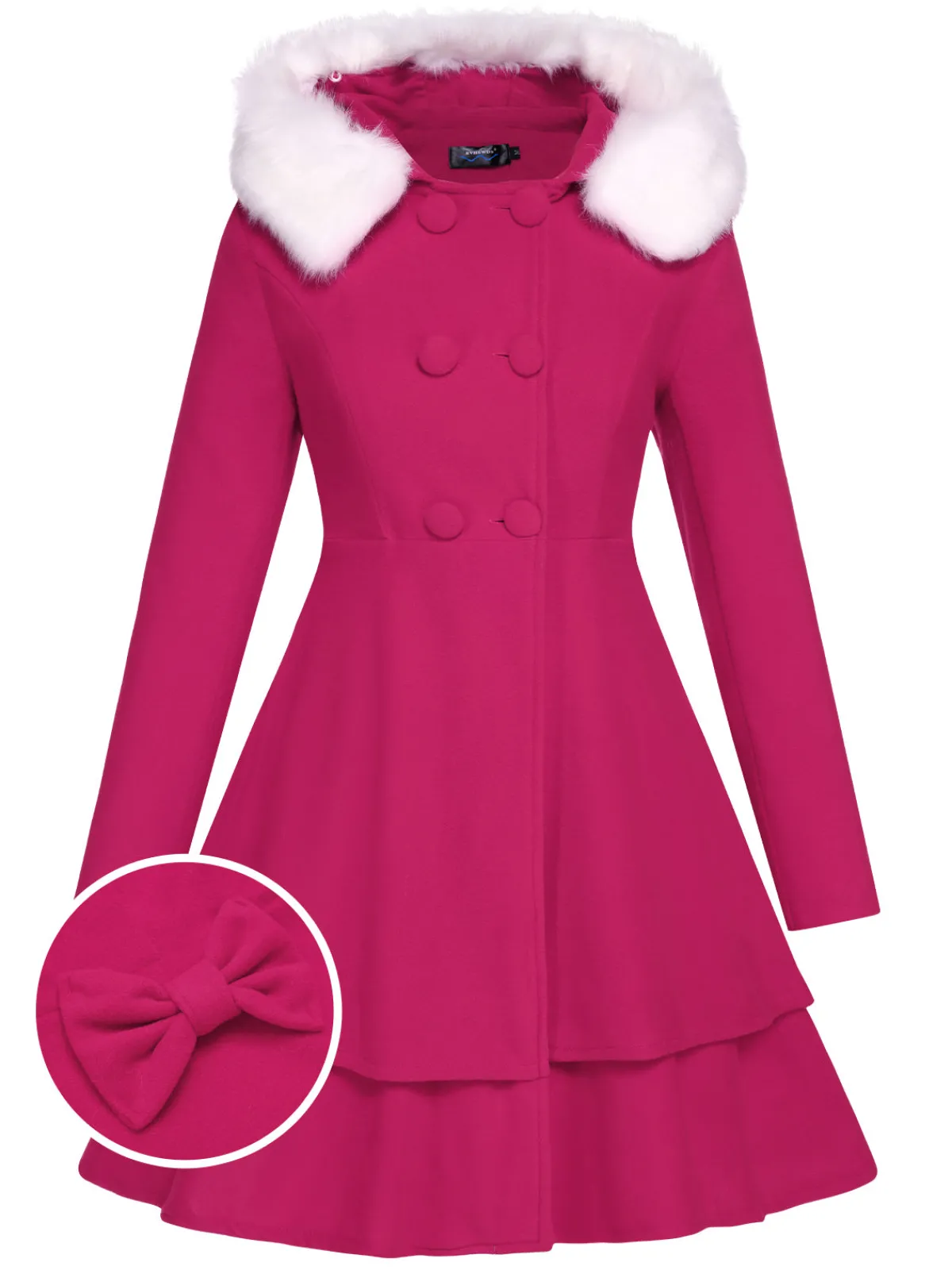 Discount Retro Stage 1940s Solid Removable Fur Collar Dress Coat