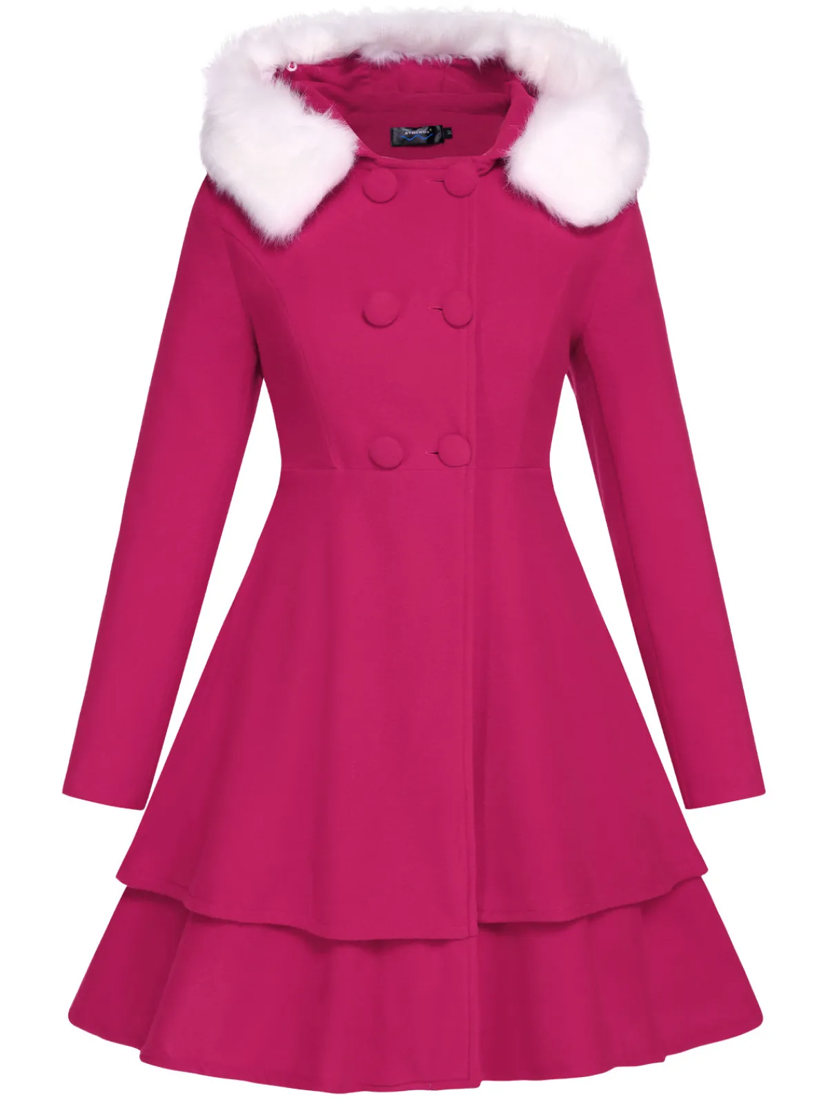 Discount Retro Stage 1940s Solid Removable Fur Collar Dress Coat