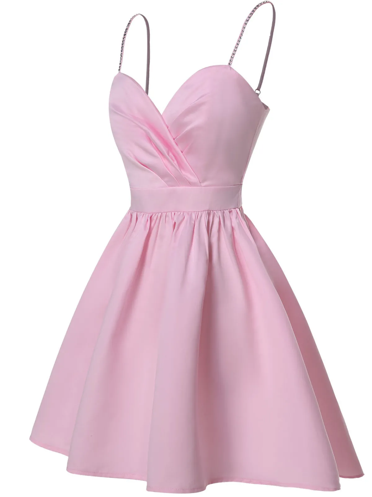 Best Retro Stage 1980s Solid Rhinestone Straps Puffy Dress