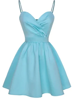 Best Retro Stage 1980s Solid Rhinestone Straps Puffy Dress