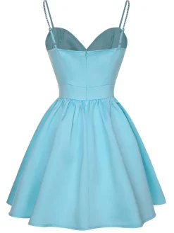 Best Retro Stage 1980s Solid Rhinestone Straps Puffy Dress