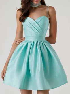 Best Retro Stage 1980s Solid Rhinestone Straps Puffy Dress