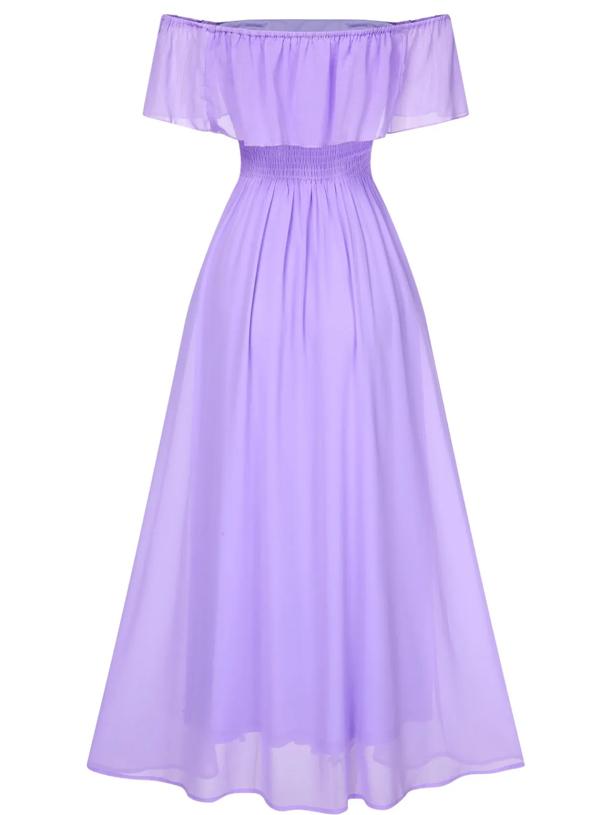 Fashion Retro Stage 1930s Solid Roll Collar Off Shoulder Slit Dress
