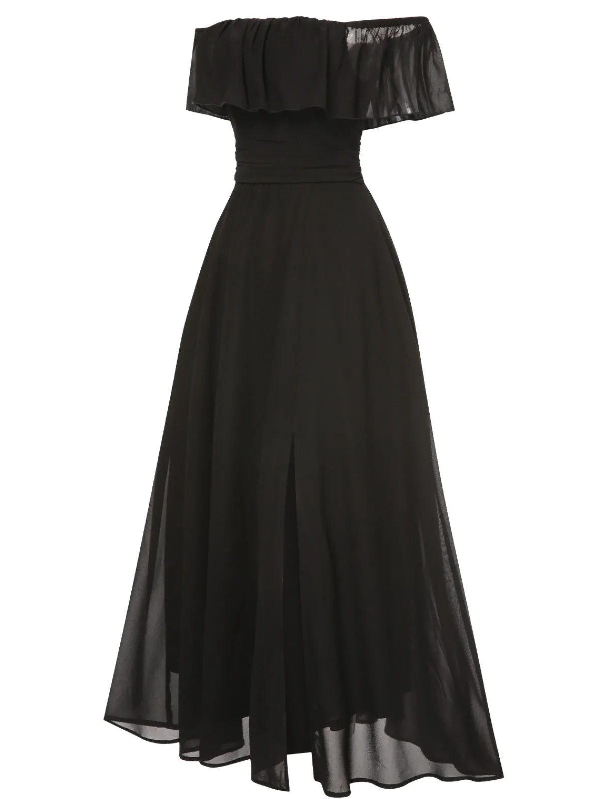 Fashion Retro Stage 1930s Solid Roll Collar Off Shoulder Slit Dress