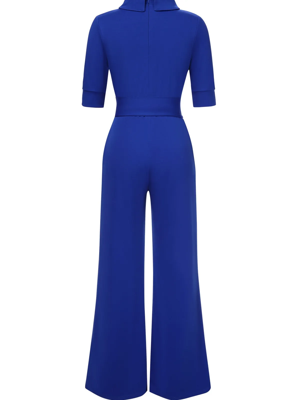 Best Retro Stage 1930s Solid Rolled Collar Belted Jumpsuit