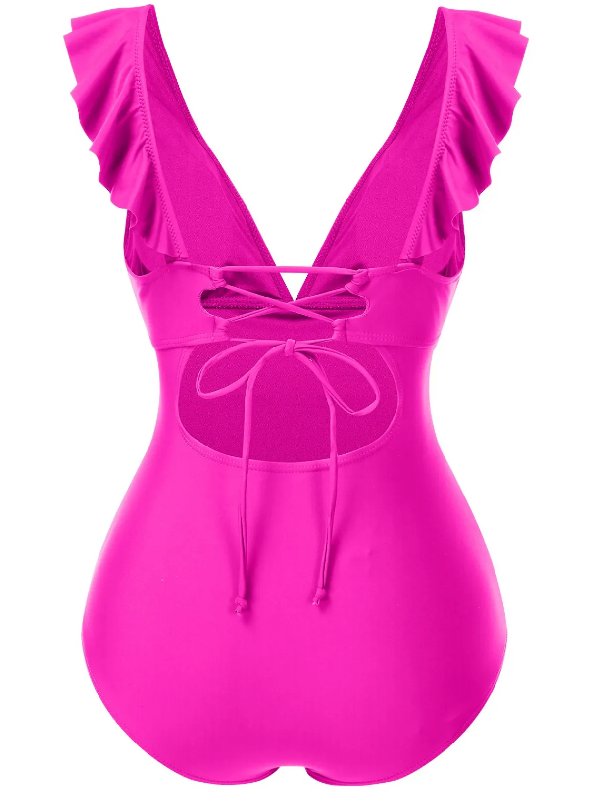 Fashion Retro Stage 1940s Solid Ruffle Collar Lace-Up Swimsuit