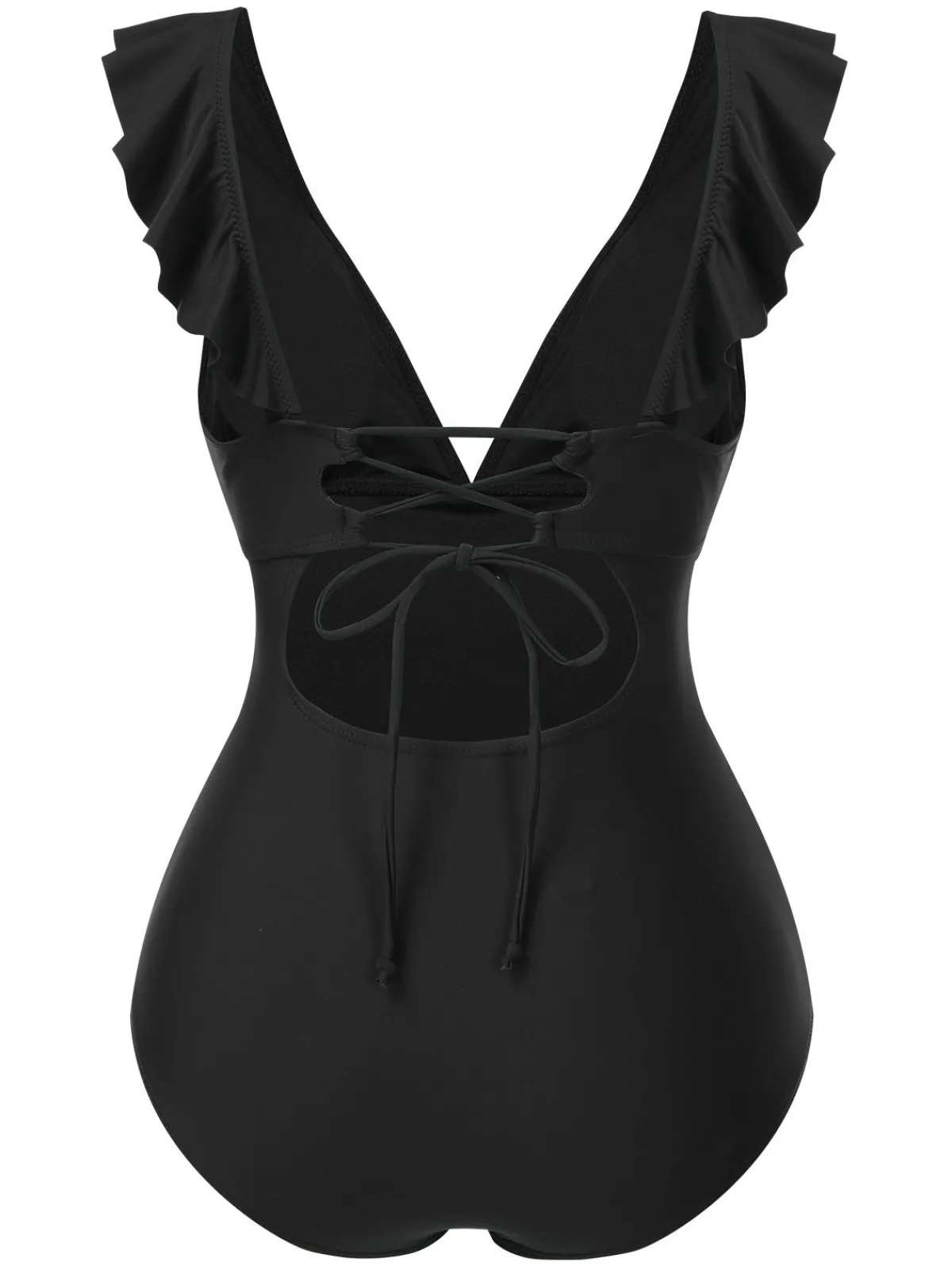 Fashion Retro Stage 1940s Solid Ruffle Collar Lace-Up Swimsuit