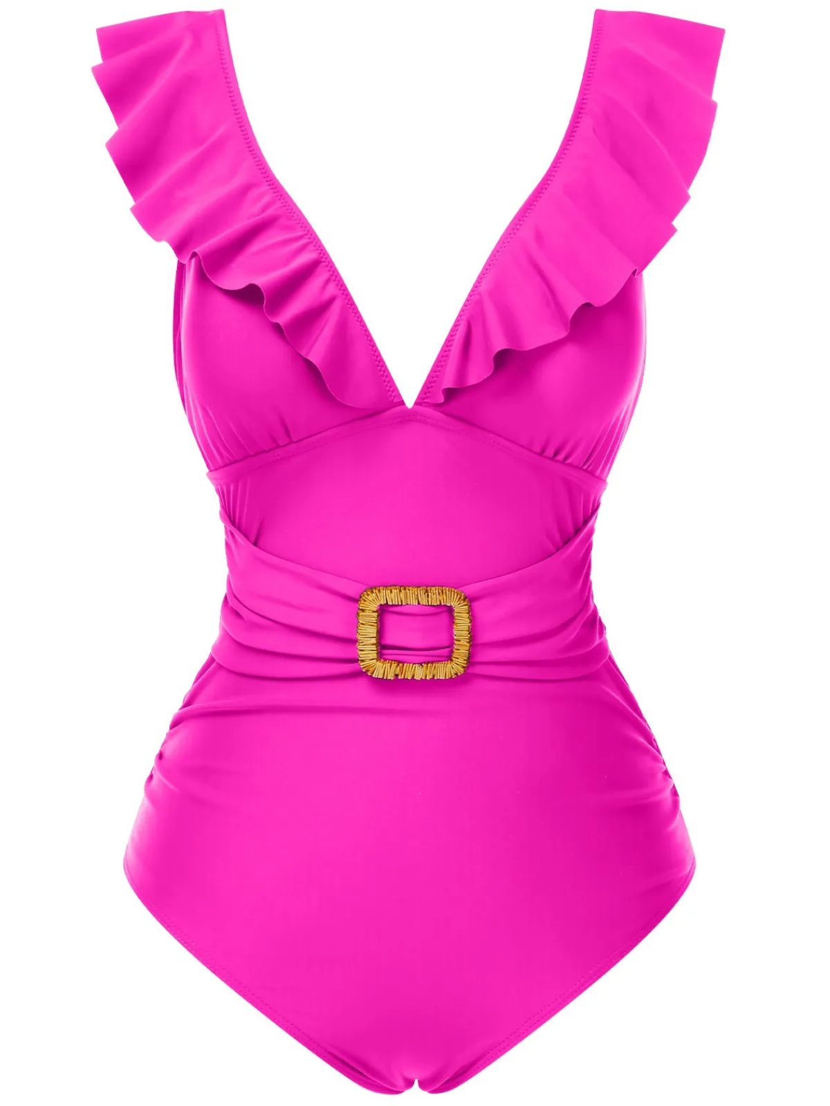 Fashion Retro Stage 1940s Solid Ruffle Collar Lace-Up Swimsuit