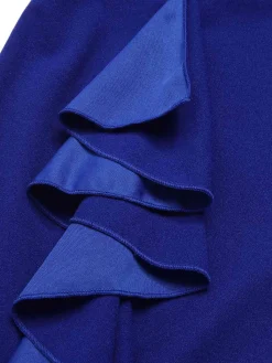 Sale Retro Stage 1930s Solid Ruffle One-Shoulder Slit Dress