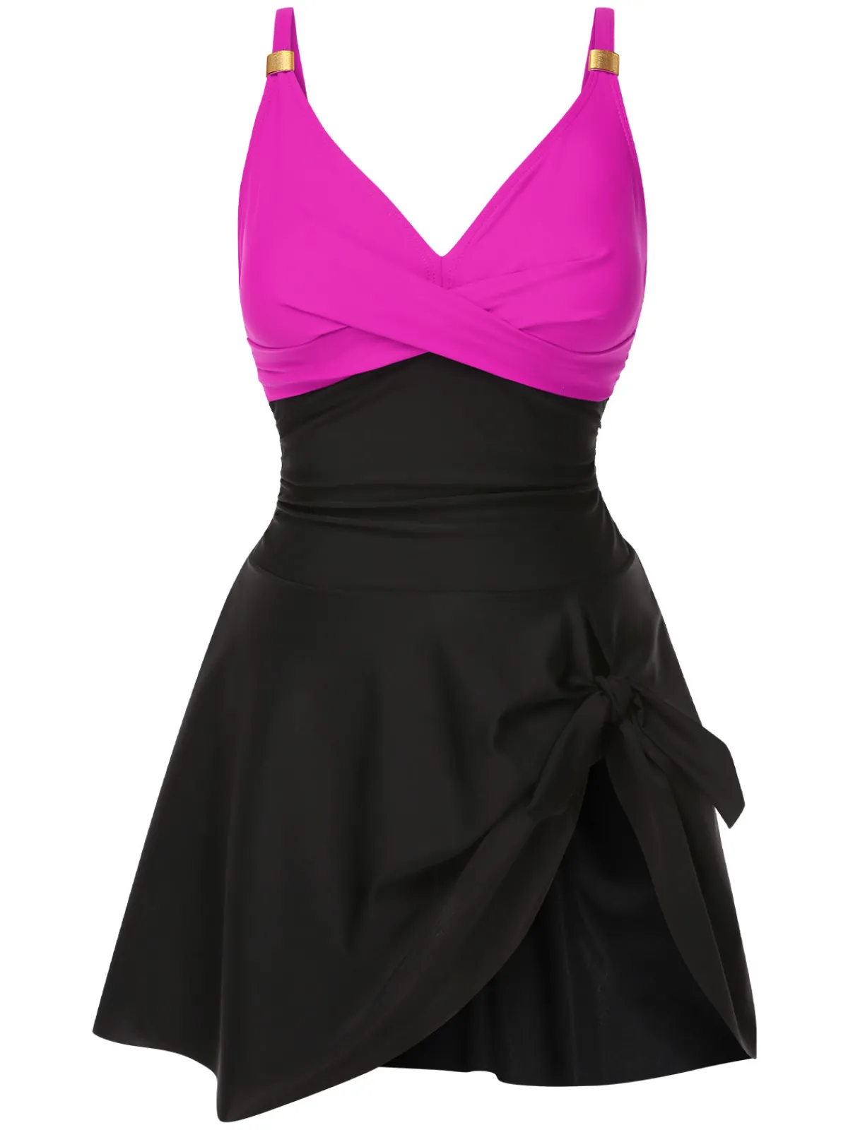 Clearance Retro Stage 1940s Solid Ruffle Patchwork Twist Swimdress