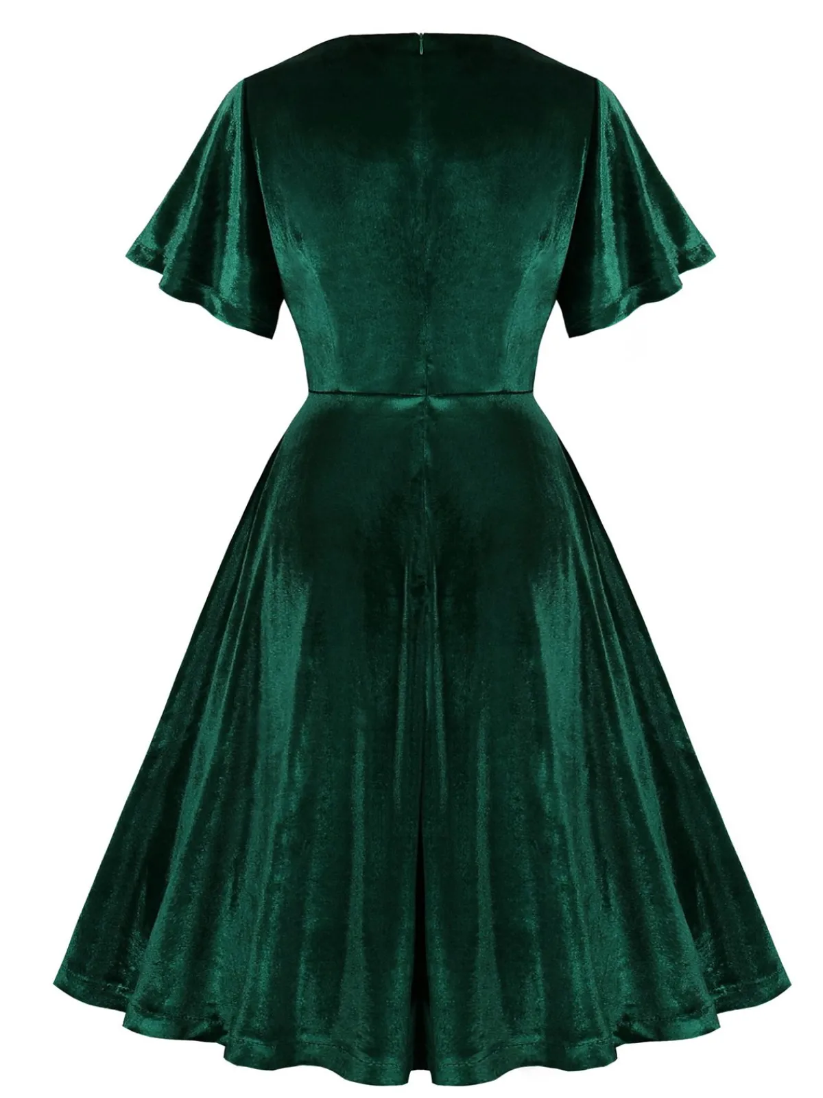 Online Retro Stage 1950s Solid Ruffle Sleeves Velvet Dress