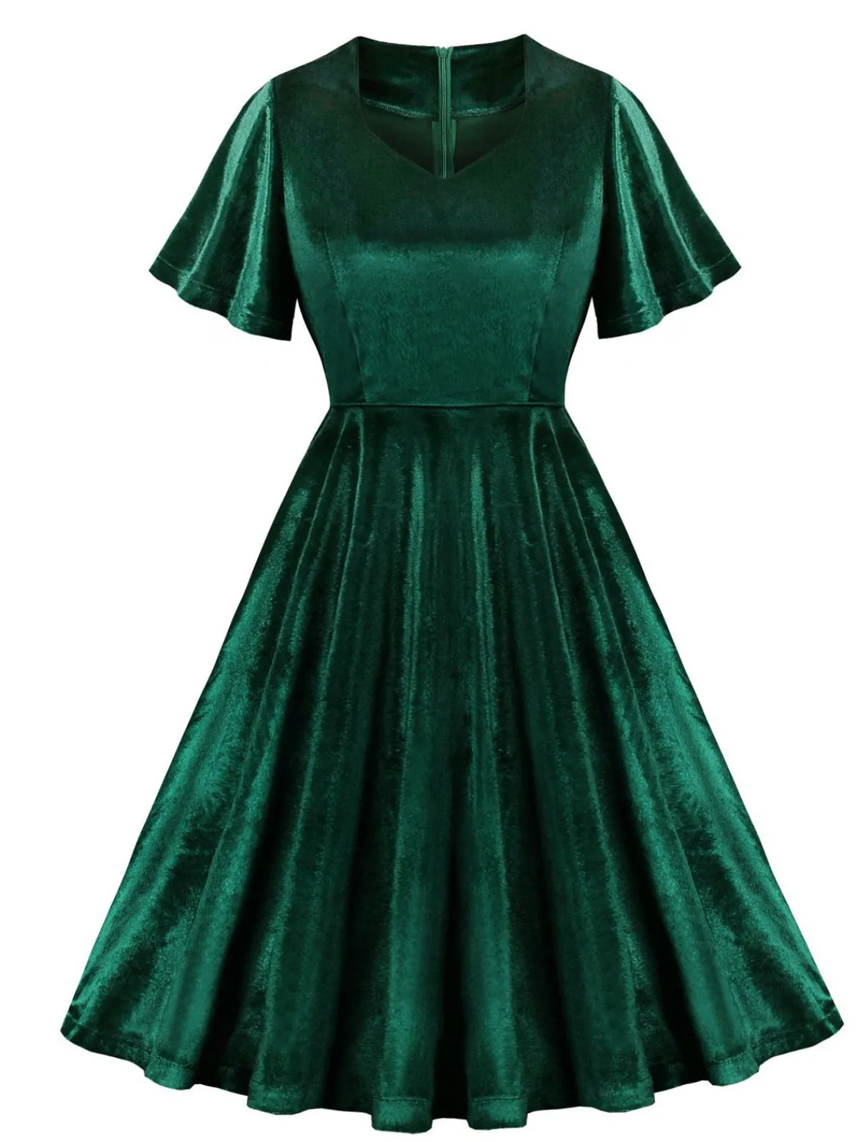 Online Retro Stage 1950s Solid Ruffle Sleeves Velvet Dress