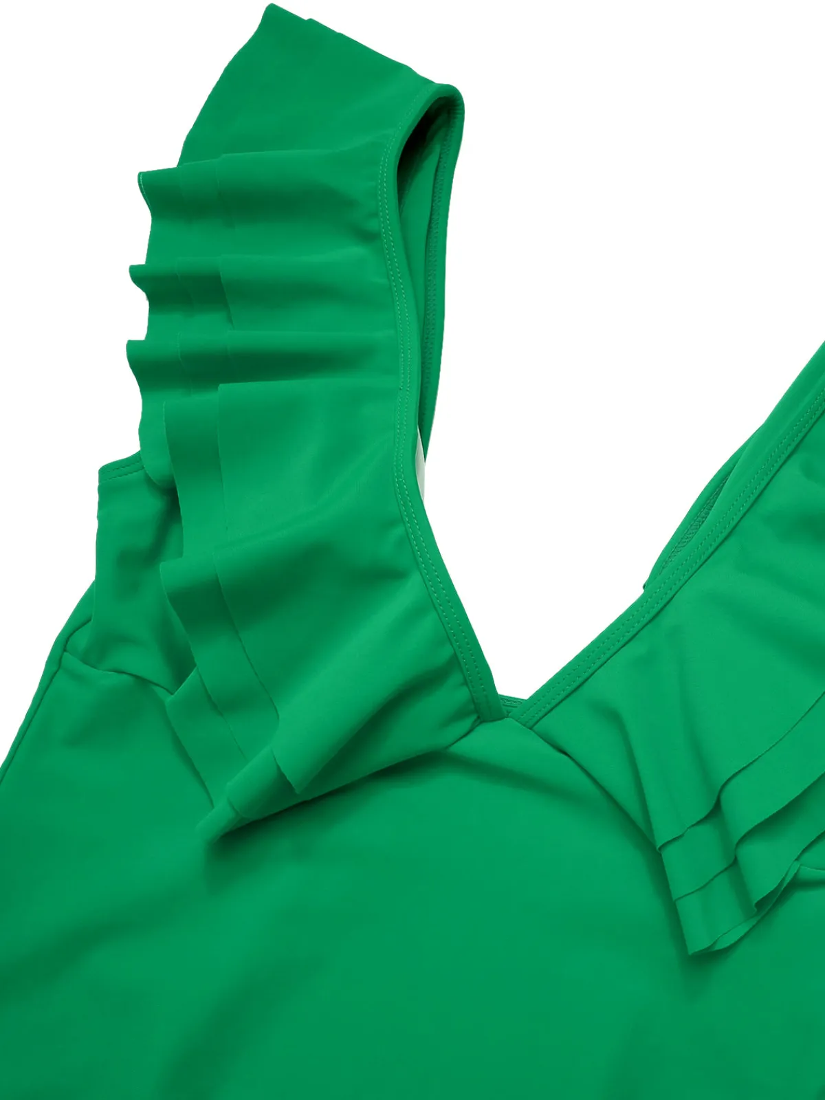 Discount Retro Stage 1950s Solid Ruffle V-Neck One-Piece Swimsuit