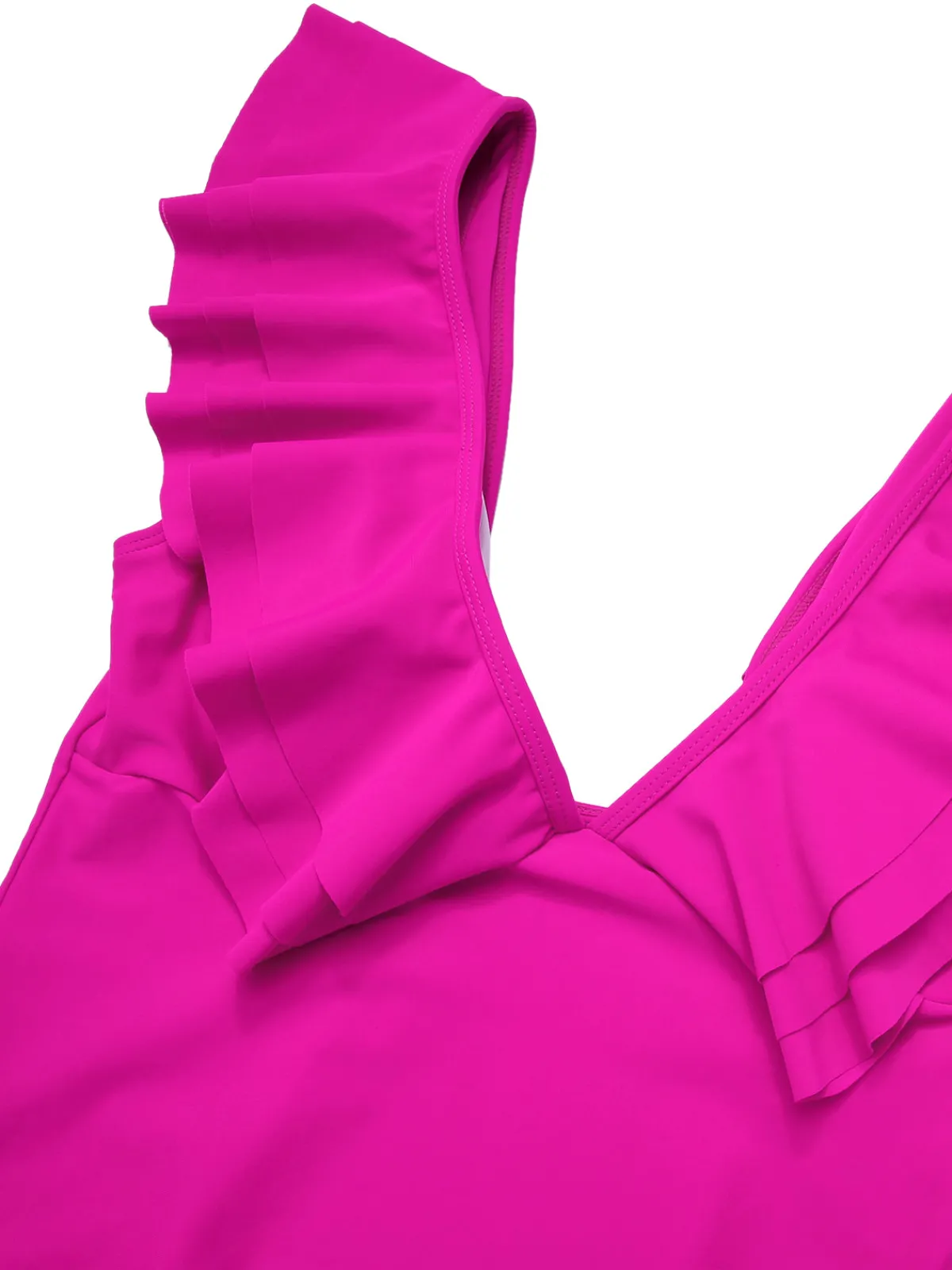 Discount Retro Stage 1950s Solid Ruffle V-Neck One-Piece Swimsuit