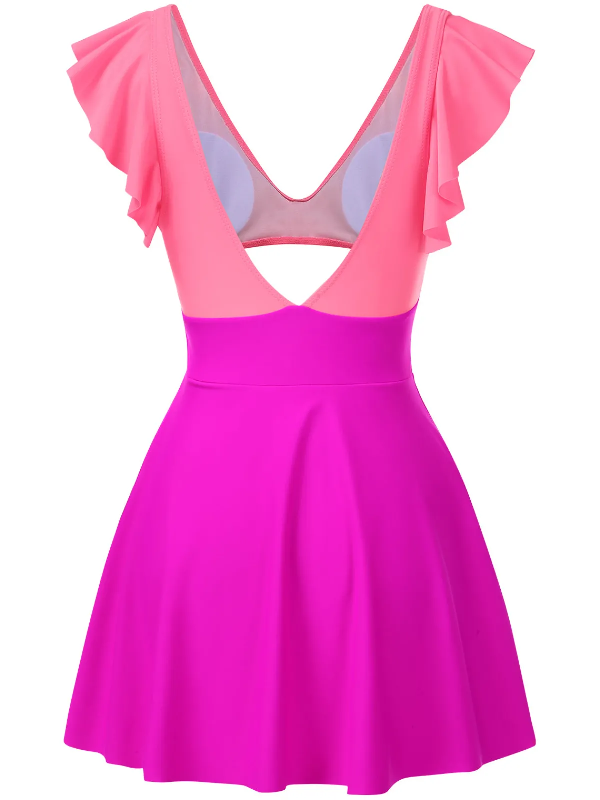 Discount Retro Stage 1930s Solid Ruffles Cut-Out Patchwork Swimdress