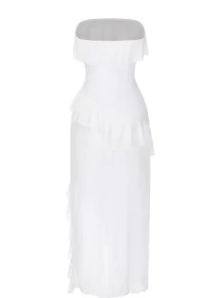 Online Retro Stage 1930s Solid Ruffles Oblique Hem Bandeau Nightgown