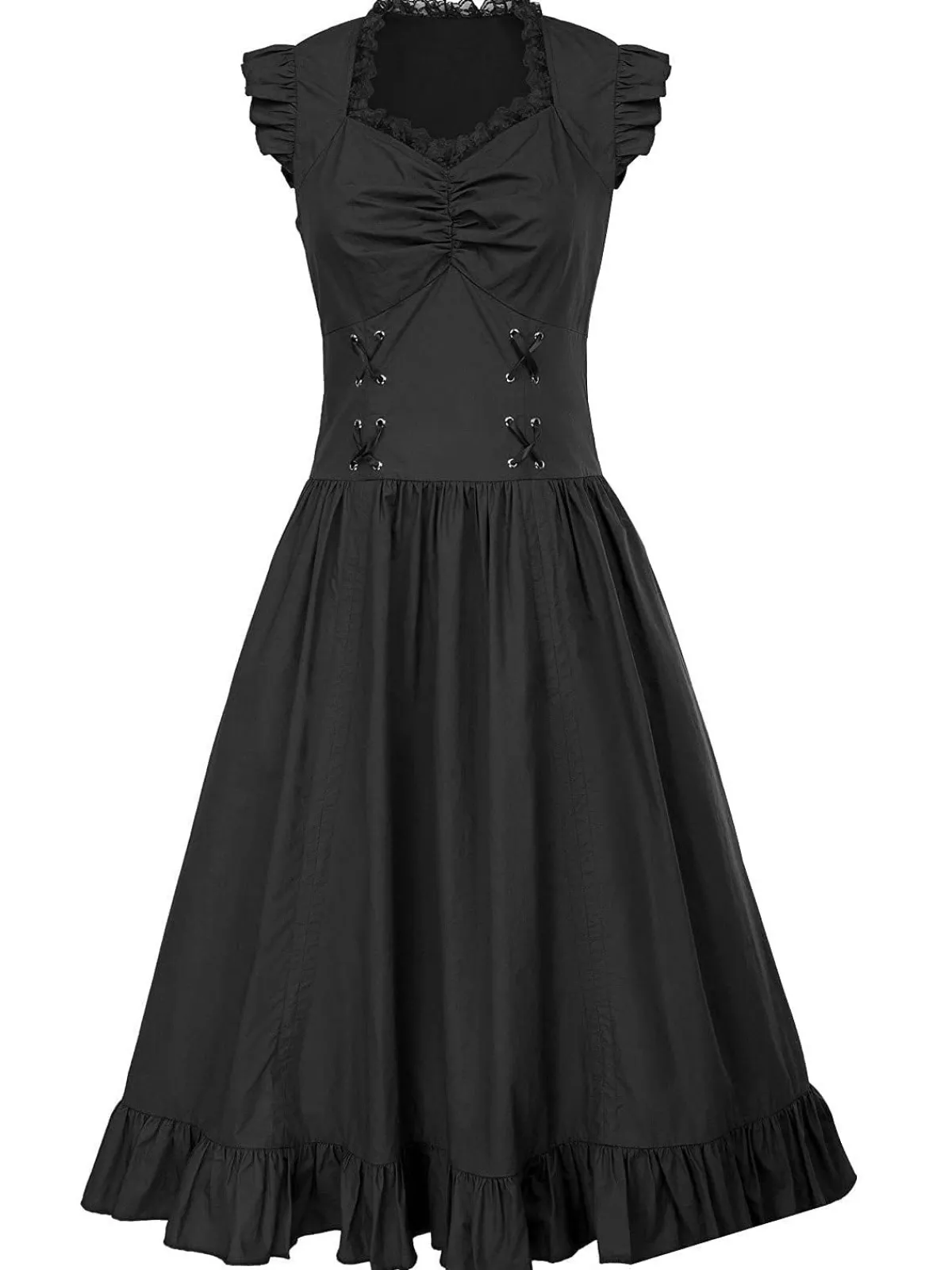 Fashion Retro Stage 1930s Solid Ruffles Square Neck Steampunk Dress