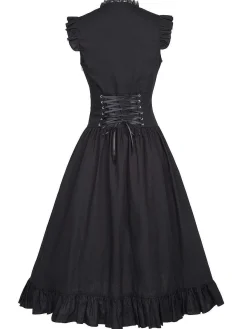 Fashion Retro Stage 1930s Solid Ruffles Square Neck Steampunk Dress