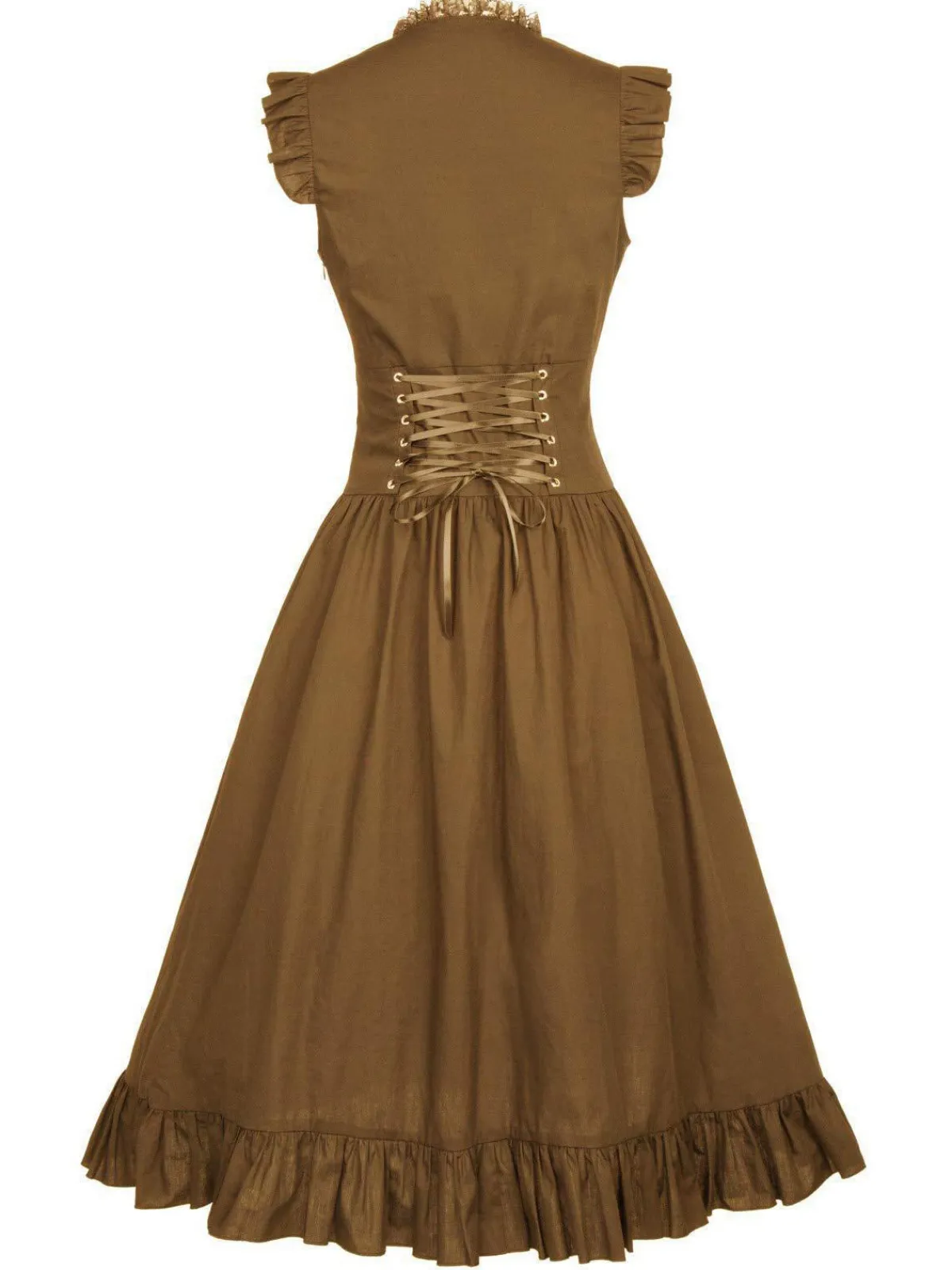 Fashion Retro Stage 1930s Solid Ruffles Square Neck Steampunk Dress