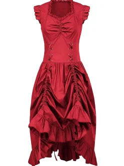 Fashion Retro Stage 1930s Solid Ruffles Square Neck Steampunk Dress