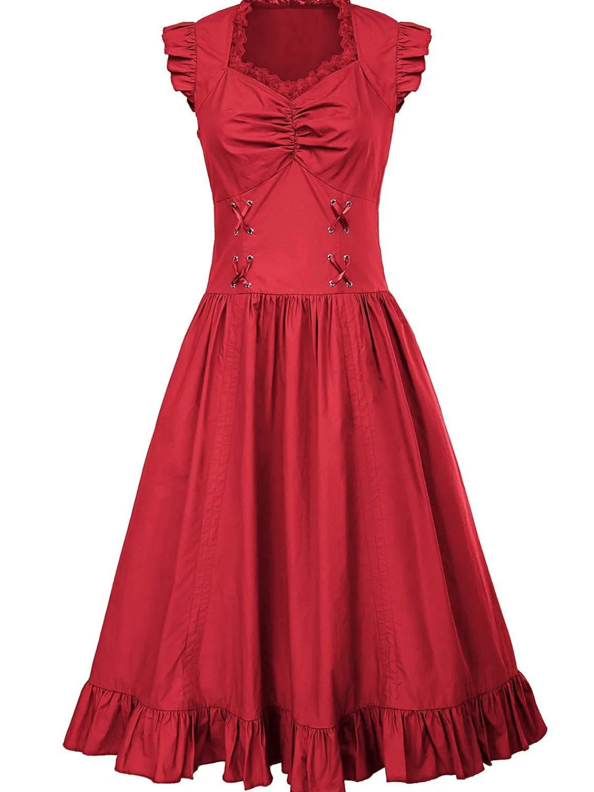 Fashion Retro Stage 1930s Solid Ruffles Square Neck Steampunk Dress