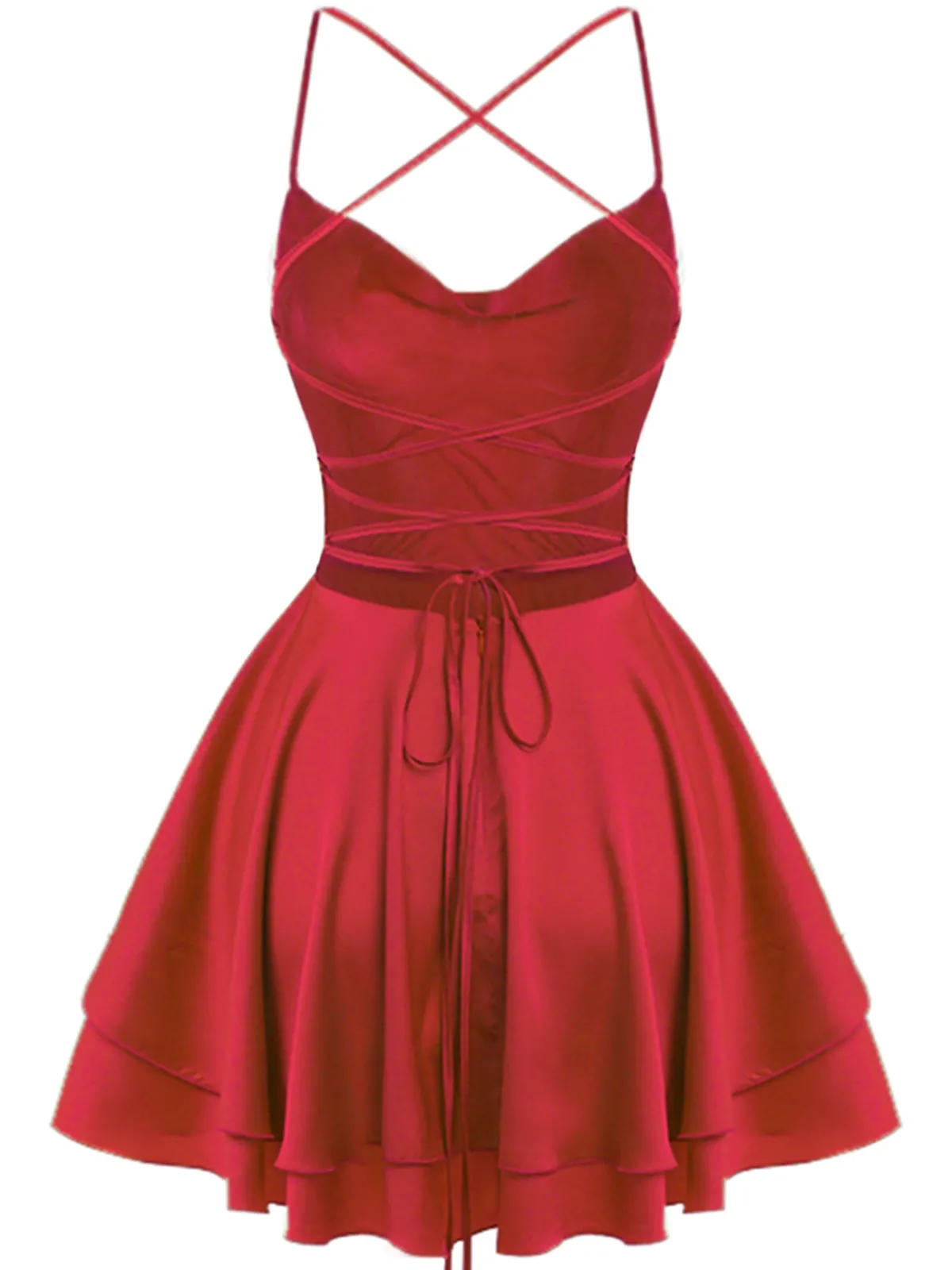 Clearance Retro Stage 1960s Solid Satin Back Lace-Up Mini Dress
