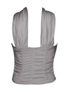 Fashion Retro Stage 1960s Solid Satin Halter Neck Tube Top