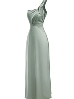 Outlet Retro Stage 1940s Solid Satin One-Shoulder Dress
