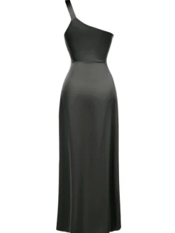 Outlet Retro Stage 1940s Solid Satin One-Shoulder Dress