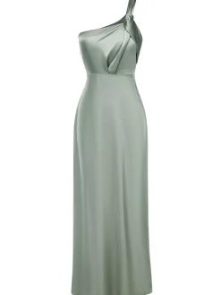 Hot Retro Stage 1940s Solid Satin One-Shoulder Dress