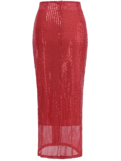 Sale Retro Stage 1930s Solid Sequined Split Long Skirt