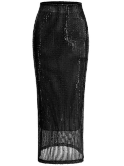 Sale Retro Stage 1930s Solid Sequined Split Long Skirt