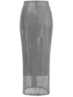 Sale Retro Stage 1930s Solid Sequined Split Long Skirt