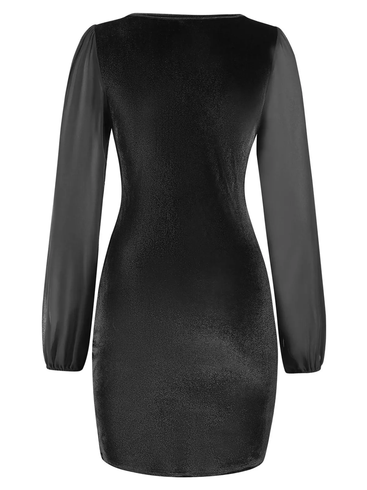 Hot Retro Stage 1960s Solid Sheer Sleeves V-Neck Velvet Dress