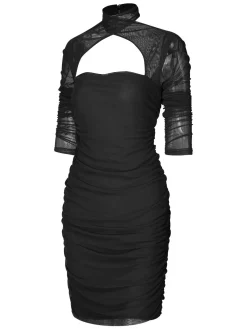 Online Retro Stage 1960s Solid Sheer Wrinkle Halter Bodycon Dress