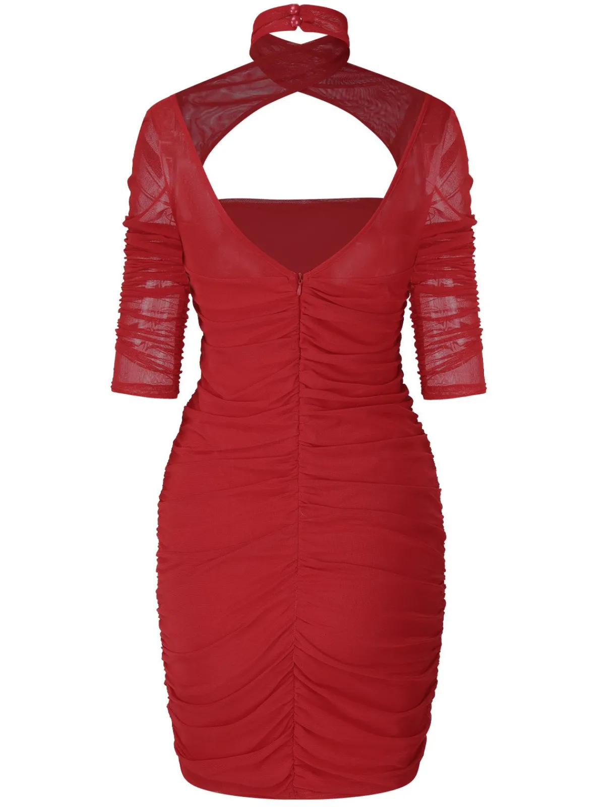 Online Retro Stage 1960s Solid Sheer Wrinkle Halter Bodycon Dress