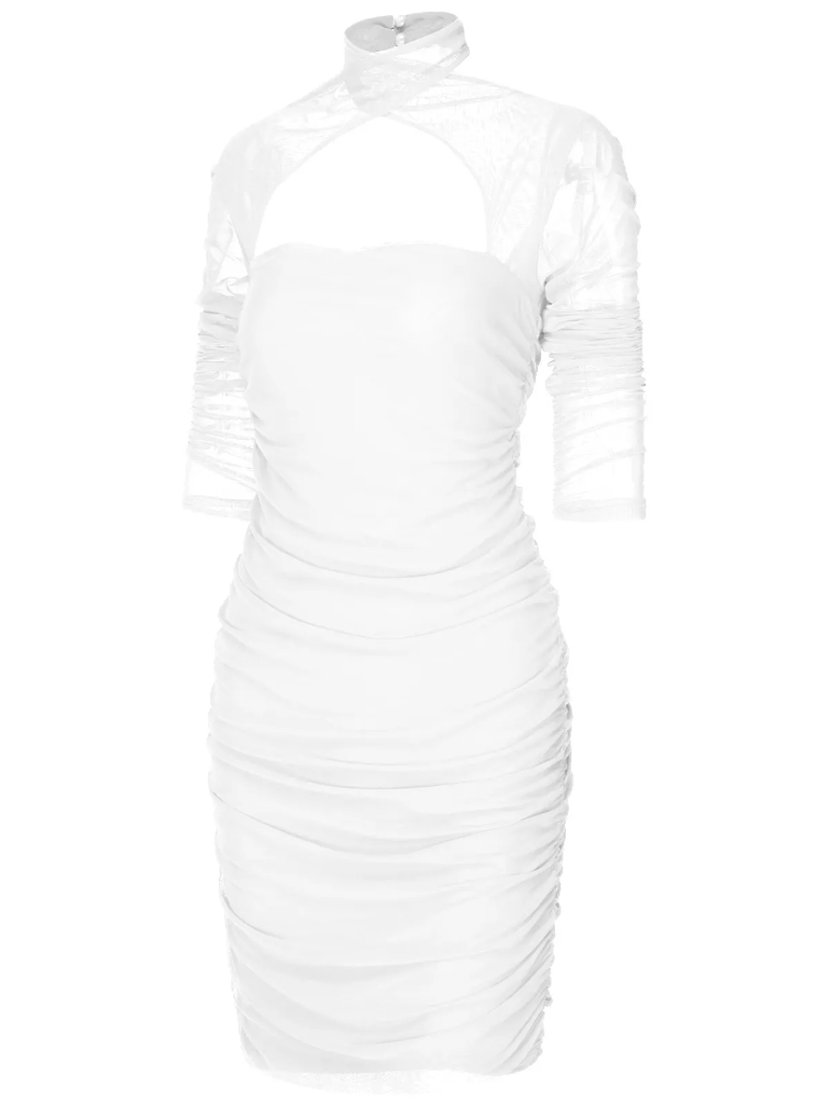 Online Retro Stage 1960s Solid Sheer Wrinkle Halter Bodycon Dress